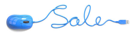 Blue mouse and cable in the shape of saleの写真素材