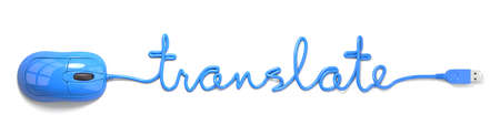 Blue mouse and cable in the shape of Translateの写真素材