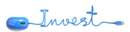 Blue mouse and cable in the shape of investの写真素材