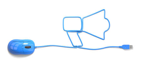 mouse and cables in form of megaphone on a white backgroundの写真素材