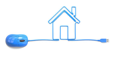 mouse and cables in form of house on a white backgroundの写真素材