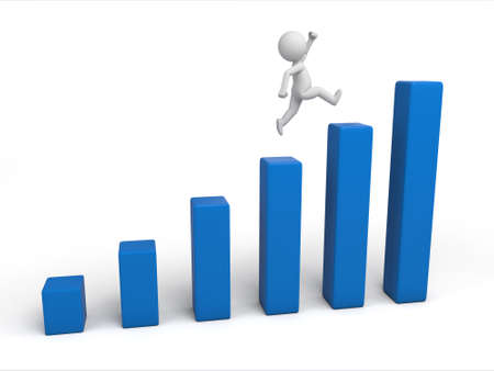 3d small person running on a chart. 3d image. Isolated white backgroundの写真素材