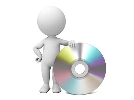 3d people with a CD. 3d image. Isolated white background.の写真素材