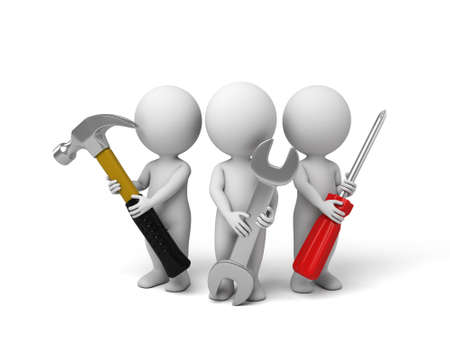 3d people with the tools in the hands. 3d image. Isolated white background.の写真素材