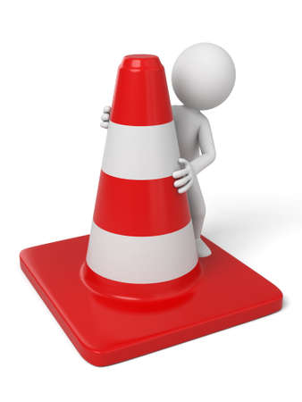 A 3d people with a barricade. Isolated on a white backgroundの写真素材