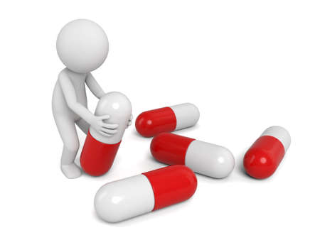 A 3d people with some capsules. 3d image. Isolated white background.の写真素材