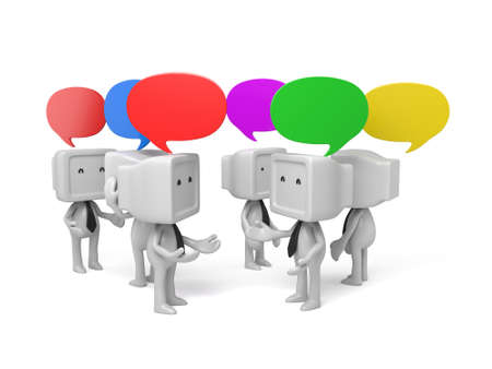 3d people talking with speech bubbles. 3d image. Isolated white background.の写真素材