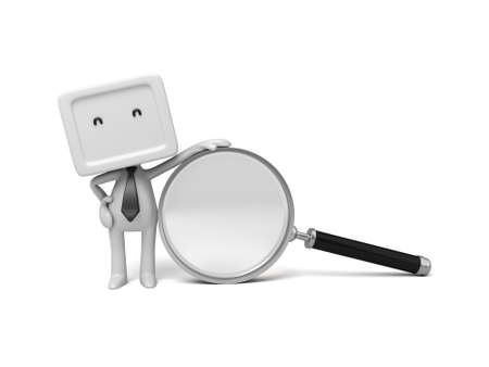 3d people with a magnifier. 3d image. Isolated white backgroundの写真素材