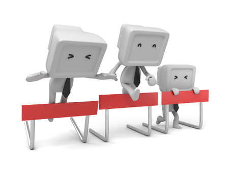 3d people crossing the hurdles. 3d image. Isolated white background.の写真素材