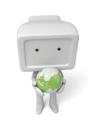 3d people with a earth. 3d image. Isolated white background.