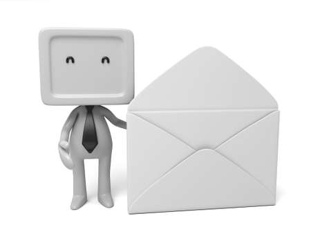 A 3d people with a mail. 3d image. Isolated white backgroundの写真素材