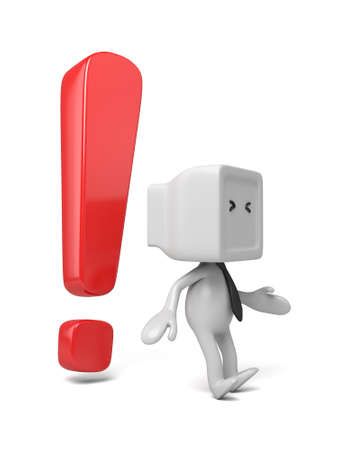 3d small person with a exclamation mark. 3d image. Isolated white backgroundの写真素材