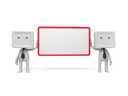 3d people with an empty signboard. 3d image. Isolated white background.の写真素材