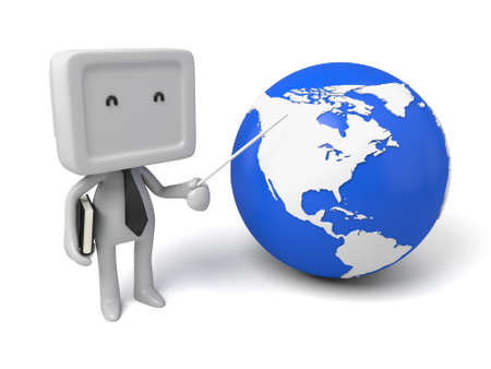 3d people with a earth. 3d image. Isolated white background.の写真素材