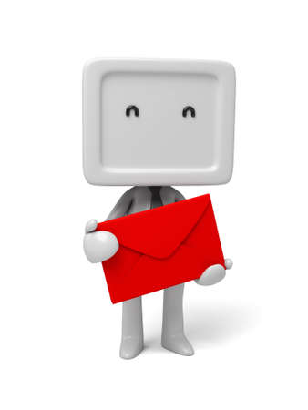 A 3d people with a mail. 3d image. Isolated white backgroundの写真素材