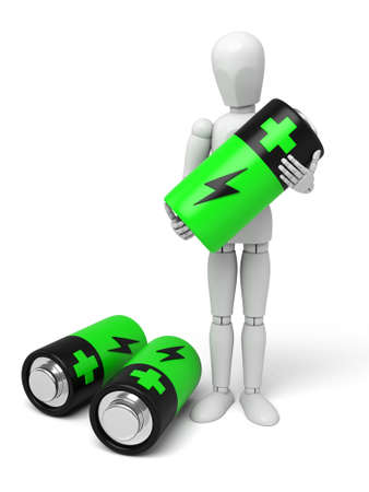 3d puppet with some batteries.  3d image. Isolated white backgroundの写真素材