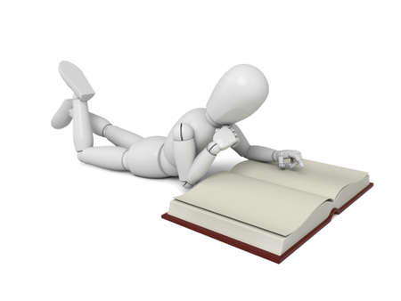 A 3d people reading a book. 3d image. Isolated white backgroundの写真素材
