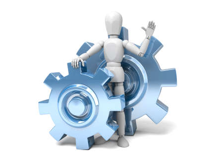 3d people rolls three gears. 3d image. Isolated white backgroundの写真素材