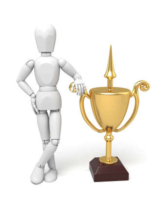 A 3d people with a trophy. 3d image. Isolated white backgroundの写真素材