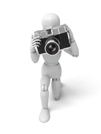 A 3d people with a camera. 3d image. Isolated white background