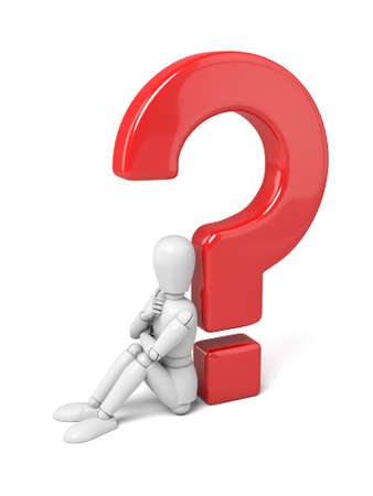3d people thinking with  question mark. 3d image. Isolated white backgroundの写真素材