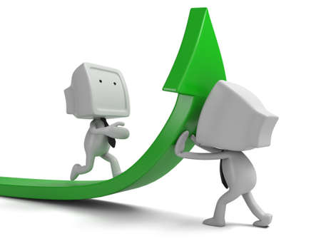 3d people lifting upwards an arrow. Teamwork. 3d image. Isolated white backgroundの写真素材