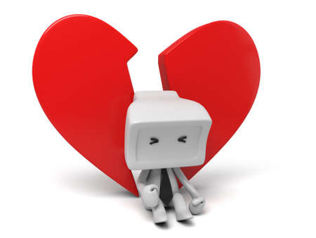 3d people with a red heart broken. 3d image. Isolated white background.の写真素材