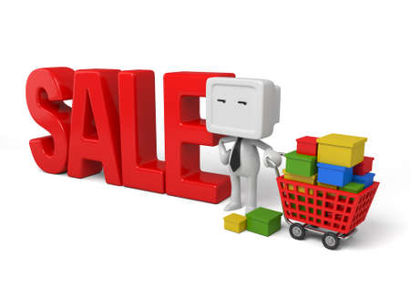 3d people with shopping bags. 3d image. Isolated white background.の写真素材