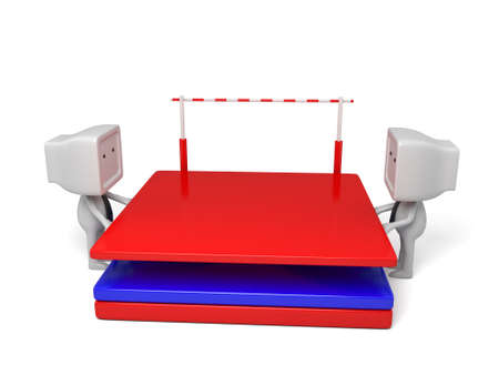 3d people high jump. 3d image. Isolated white backgroundの写真素材