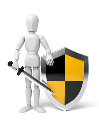 3d people with a shield and a sword, 3d image. Isolated white background.の写真素材