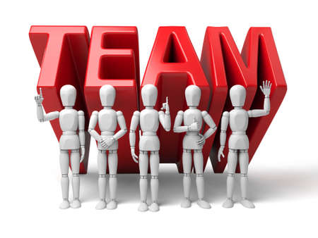 Group of 3d people standing next to the word team. 3d image. Isolated white backgroundの写真素材