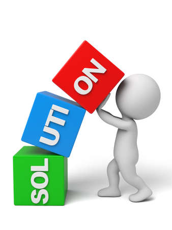 3d people with some cubes, a word of solution. 3d image. Isolated white background.の写真素材