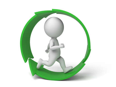 3d people run with some arrows like circle. 3d image. Isolated white background.の写真素材