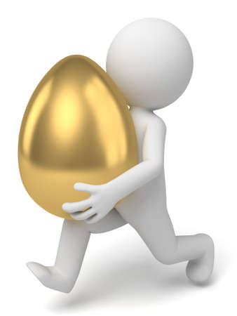 3d people with a big gold egg. 3d image. Isolated white backgroundの写真素材