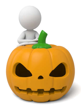 A 3d people with a pumpkin-head. 3d image. Isolated white backgroundの写真素材