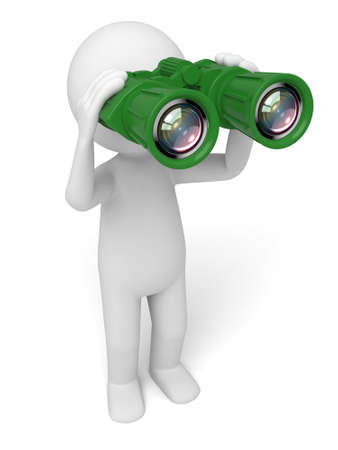 A 3d people searching with the binocular. 3d image. Isolated white backgroundの写真素材