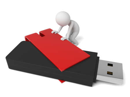 3d people with a USB flash drive. 3d image. Isolated white background.の写真素材