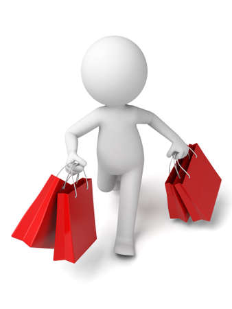 3d people running with some shopping bag. 3d image. Isolated white background.の写真素材