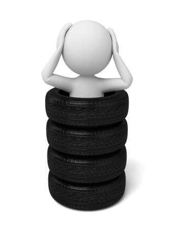 A 3d people with tyres. 3d image. Isolated white backgroundの写真素材