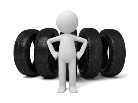 A 3d people with tyres. 3d image. Isolated white backgroundの写真素材