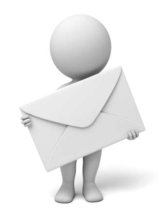 A 3d people with a mail.  Isolated white backgroundの写真素材