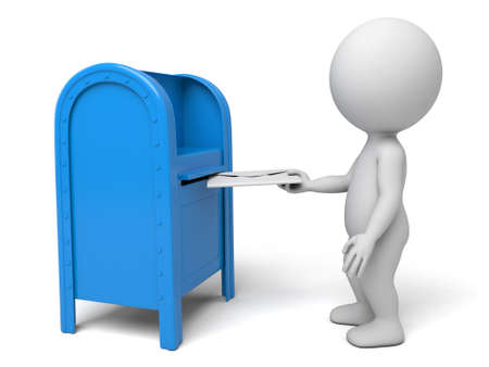 A 3d people with a mailbox.  Isolated white backgroundの写真素材