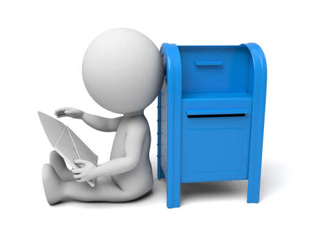 A 3d people with a mailbox.  Isolated white backgroundの写真素材