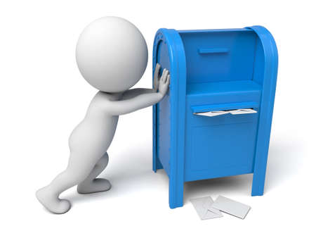 A 3d people with a mailbox.  Isolated white backgroundの写真素材