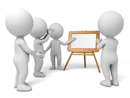 a 3d man introducing something about planの写真素材