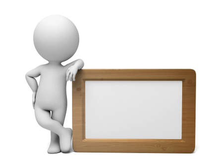 3d people with an empty signboard in hands.  Isolated white background.の写真素材