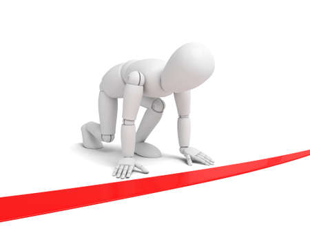 3d small people on a starting line.  Isolated white background.の写真素材