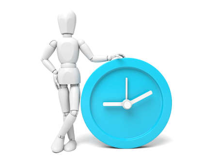 A 3d people with a big clock.  Isolated white backgroundの写真素材