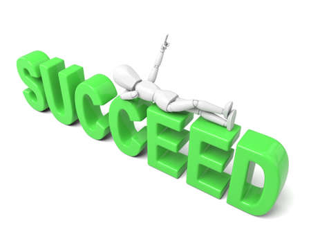 3d people lying on the text succeed. Isolated white backgroundの写真素材