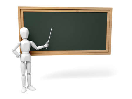 3d people with pointer in hand close to blackboard. Concept of education and learningの写真素材